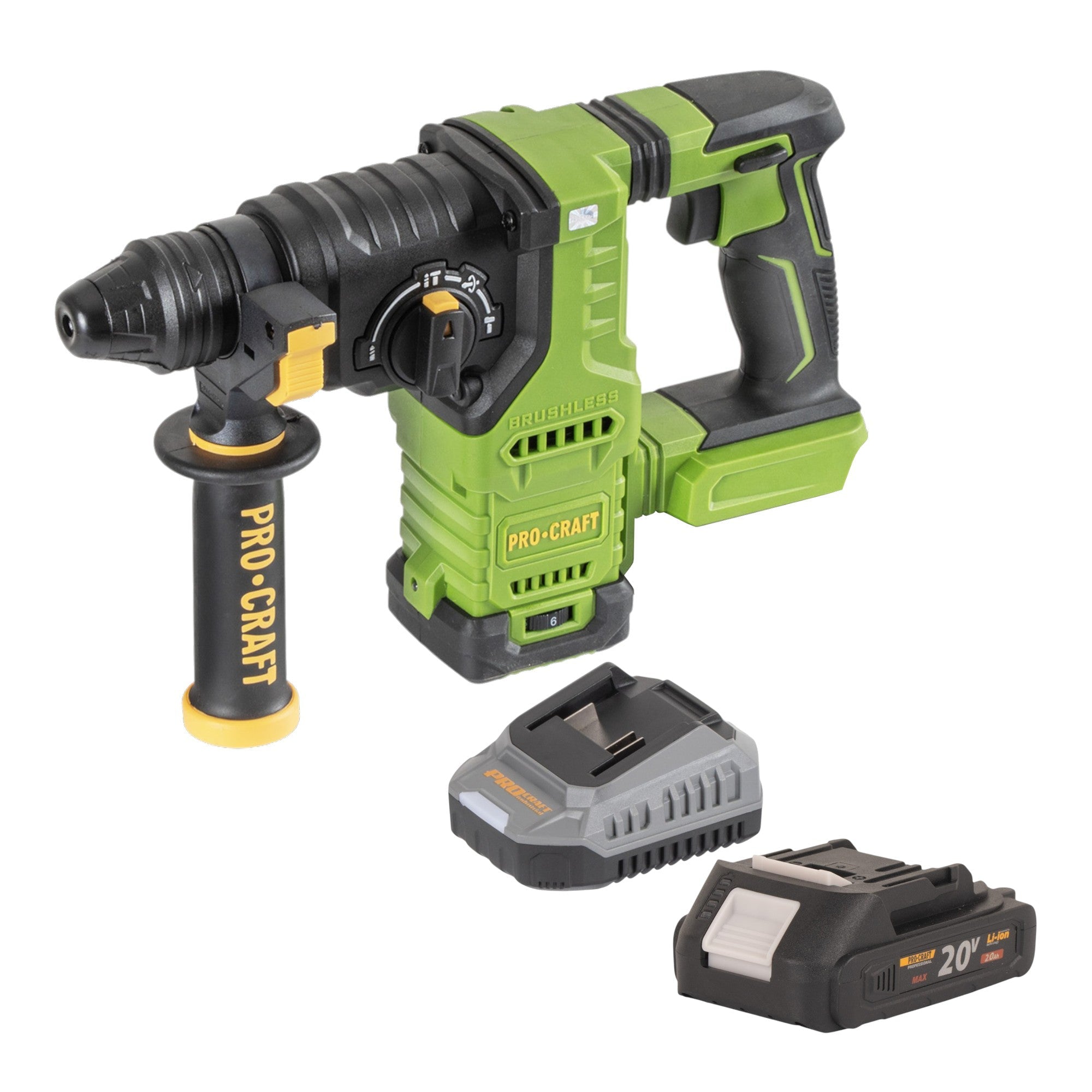 Procraft PHA30bb Akku Bohrhammer 20 V 2,8 J SDS plus Brushless + 1x Akku 2,0 Ah + Ladegerät