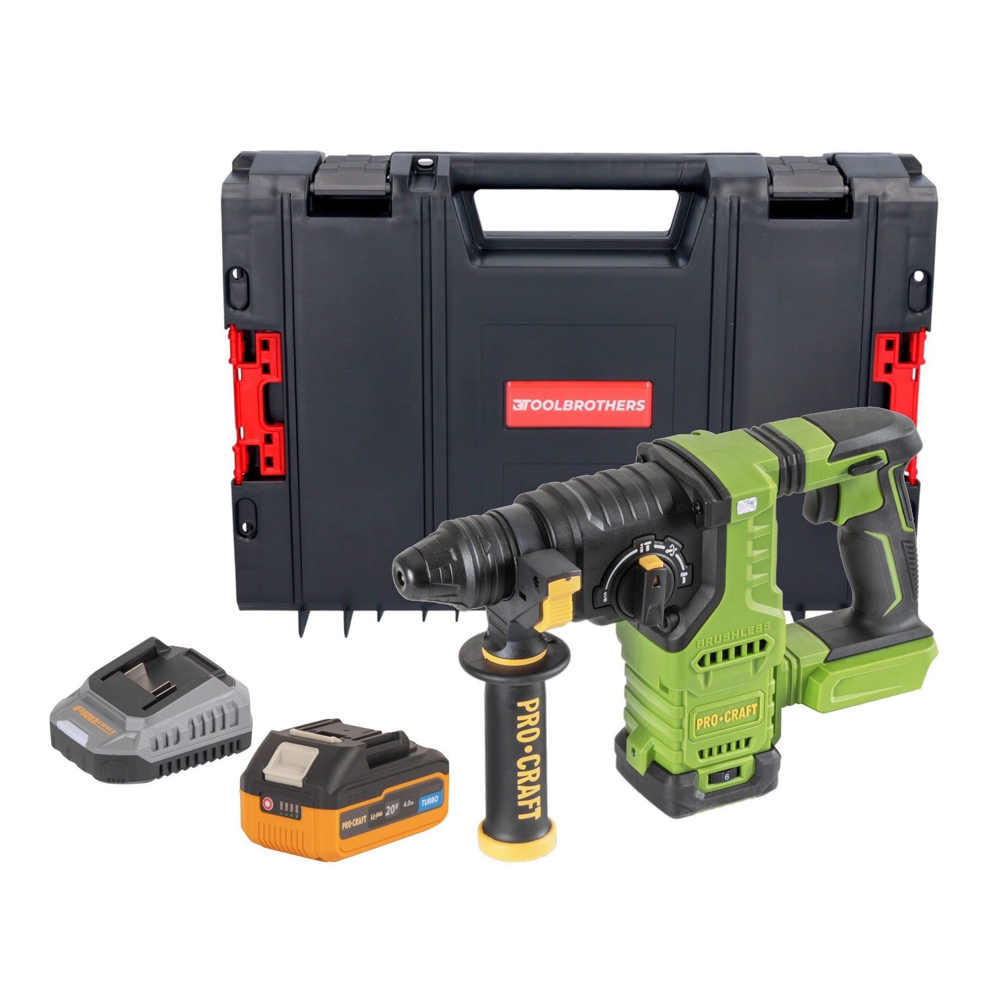 Procraft PHA30bb Akku Bohrhammer 20 V 2,8 J SDS plus Brushless + 1x Akku 4,0 Ah + Ladegerät + RHINO Toolcase