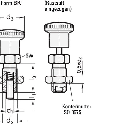 GANTER Boulons d'arrêt GN 817 D. 1 10 mm D. 2 M 16 x 1,5 mm l1 12 mm ( 4601001396 )