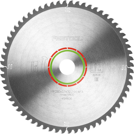 Lame de scie circulaire Festool HW 260x2,5x30 WZ/FA64 STRATIFIÉ/HPL (494606) pour KS 120, KS 88