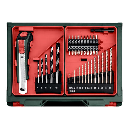 Metabo Powermaxx BS Basic Set Perceuse-visseuse sans fil 12 V 34 Nm ( 600080710 ) + 2x batterie 2,0 Ah + chargeur + 41 pcs. kit d'accessoires + coffret