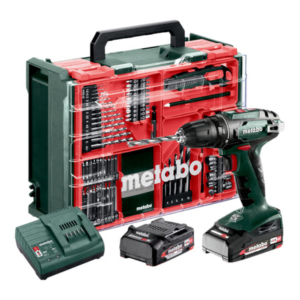 Metabo BS 18 Set Perceuse-visseuse sans fil 18 V 48 Nm ( 602207710 ) + 2x batterie 2,0 Ah + chargeur + 74 pces atelier mobile + coffret