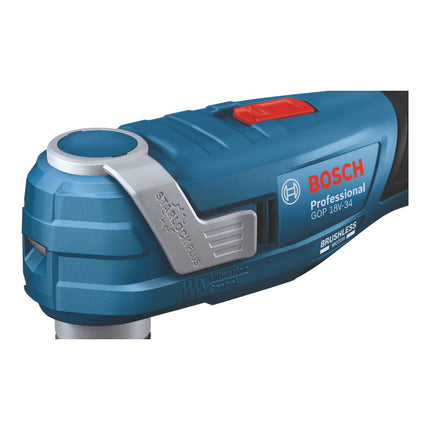Bosch GOP 18V-34 Professional Cutter multifonctions sans fil 18 V Starlock Plus + 1x batterie 5,0 Ah + 17 pces. d'accessoires + L-Boxx - sans chargeur
