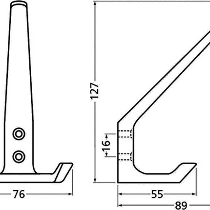 Hermeta crochet à chapeau 0032 ( 3000283322 ) 2 crochets saillie 89 mm hauteur 127 mm