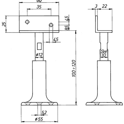 Support de cloison DENI ( 3000259235 ) Largeur 60 mm Hauteur 100 - 120 mm réglable en hauteur