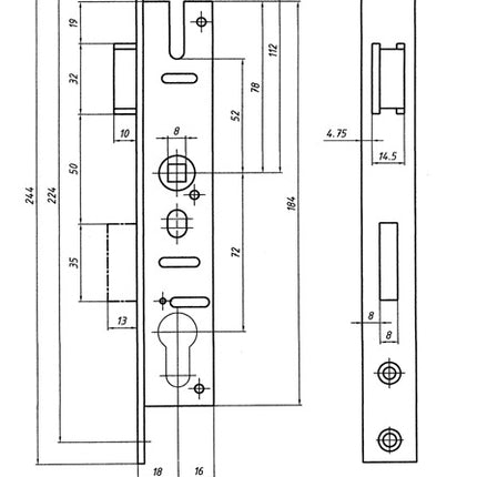 Bever Serrure à mortaiser pour cadre tubulaire ( 3322099051 ) PZW 24/30/72/8 mm DIN gauche / droite Exclusion du pêne 11 mm 244 mm