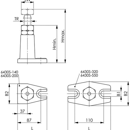 Support à visser AMF n° 6430S Atlas ( 4000833127 ) taille 140 hauteur 100 - 140 mm