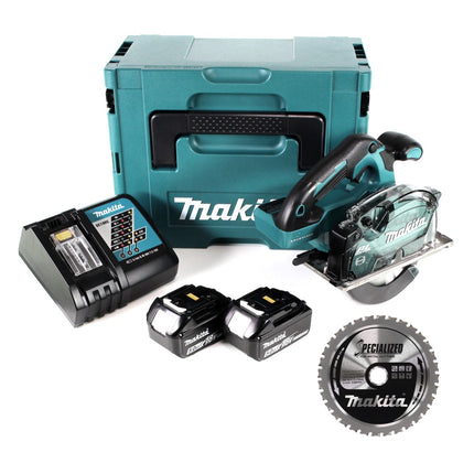 Makita DCS 553 RTJ Akku Metallhandkreissäge 18 V 150 mm Brushless + 2x Akku 5,0Ah + Ladegerät + 2x Sägeblatt für Metall + Makpac - Toolbrothers