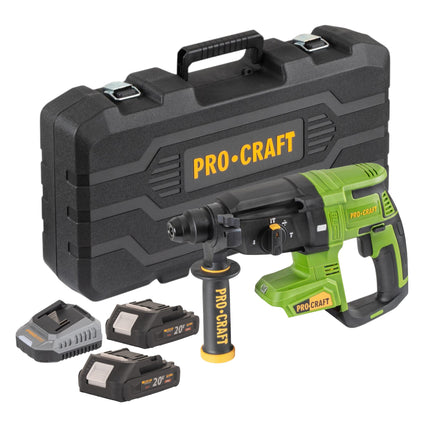 Procraft PHA40bb c Akku Bohrhammer 20 V 2 6 J SDS plus Brushless 2x Akku 2 0 Ah Ladegeraet Koffer 0 - toolbrothers