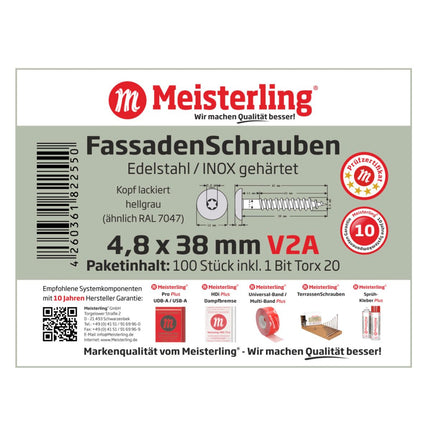 Meisterling Vis de façade 4,8x38 mm - 100 pièces 12 mm (010020000221)