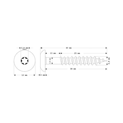 Meisterling Vis de façade 4,8x38 mm - 100 pièces (010020000211) tête plate 12 mm anthracite + Filetage partiel Torx en acier inoxydable V2A