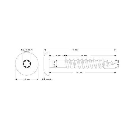 Meisterling Vis de façade 4,8x38 mm - 100 pièces (010020000231) tête plate 12 mm brun foncé + Filetage partiel Torx en acier inoxydable V2A