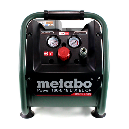 Metabo Power 160-5 18 LTX BL OF compresseur sans fil 18 V 8,0 bars sans brosse + 2x batterie LiHD 4,0 Ah + chargeur + chargeur de batterie.