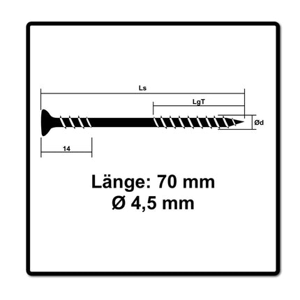 SPAX Vis pour façade 4,5x70mm -  Filetage de fixation - Tête fraisée bombée - T-STAR Plus Torx T20 - CUT -  Acier inoxydable A2 100pcs. (25470004507022 )