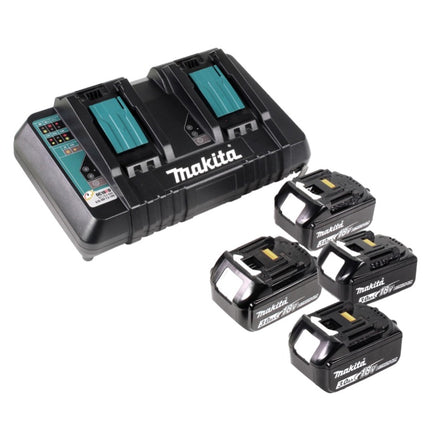 Makita DLM 432 PF4 Tondeuse à gazon sans fil 36 V ( 2x 18 V ) 43 cm sans balais + 4x batterie 3,0 Ah + double chargeur