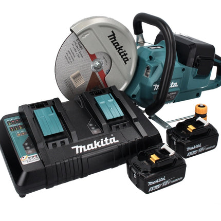 Makita DCE 090 PT2X1 tronçonneuse à batterie 36 V (2x 18 V) 230 mm sans balais + 2x batterie 5,0 Ah + double chargeur