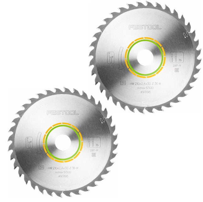 Festool Universal Sägeblatt W36 210 x 2,4 x 30 mm 2 Stk. ( 2x 493198 ) für Tauchsäge TS 75 - Toolbrothers