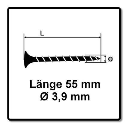 Vis pour cloisons sèches SPAX GIX-B 3,9 x 55 mm 5000 pièces (5x 1891170390556) tête trompette à filetage complet pointe aiguille fente cruciforme H2