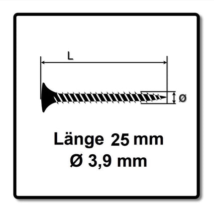 SPAX GIX-A vis pour cloisons sèches 3,9 x 25 mm 5000 pièces (5x 1091170390256) tête trompette à filetage complet fente cruciforme H2 pointe d'aiguille phosphatée