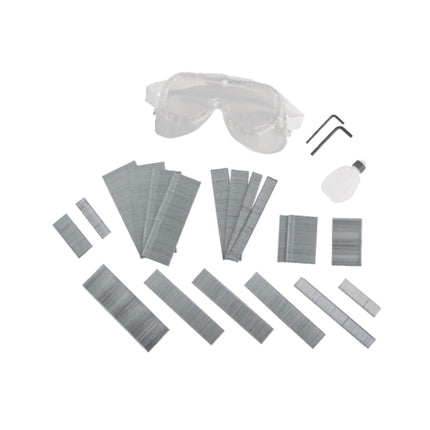 Scheppach Set d'accessoires pour cloueurs pneumatiques 4,7 - 7,5 bar (7906100715) + Clous + Agrafes + Lunettes de protection + Bouteille d'huile + Coffret à outils