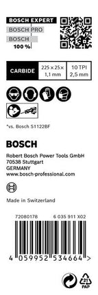 Bosch EXPERT Medium Thick Tough Metal S 1155 HHM Lame de scie sabre 225 mm 10 pces ( 2608900376 ) Carbide Technology