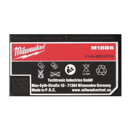 Milwaukee M18 B6 Set de batteries 2x 6,0 Ah / 6000 mAh 18V (2x 4932451244)