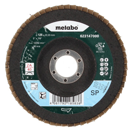 Metabo Plateau abrasif à lamelles P 40 - 125 mm - 22,23 mm pour meuleuses d'angle (20 x 623147000)