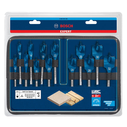 Bosch EXPERT SelfCut Speed Jeu de mèches à bois plates 10 - 32 mm 13 pièces ( 2608900336 ) pour le bois - Successeur de 2608587010