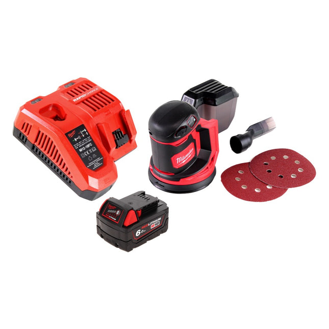Milwaukee M18 BOS125-601 FC Ponceuse excentrique sans fil 125mm 18V + 1x Batterie 6,0 Ah + Chargeur