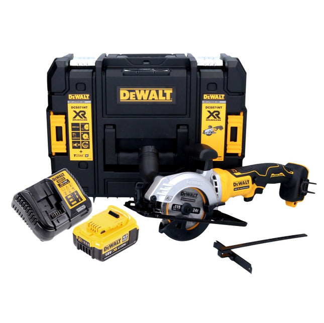 DeWalt DCS 571 M1 Scie circulaire portative sans fil 18 V 115 mm Brushless + 1x batterie 4,0 Ah + chargeur + TSTAK