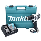 Perceuse à percussion sans fil Makita HP 333 DSAW 12 V 30 Nm blanche + 1 batterie 2,0 Ah + chargeur + coffret