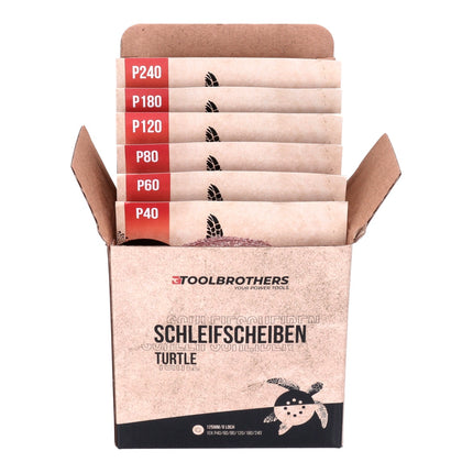 Bosch GEX 12V-125 Professional Ponceuse excentrique sans fil 12 V 125 mm brushless + 2x Batteries 3,0 Ah + Chargeur + kit de meulage Toolbrothers TURTLE + L-Boxx