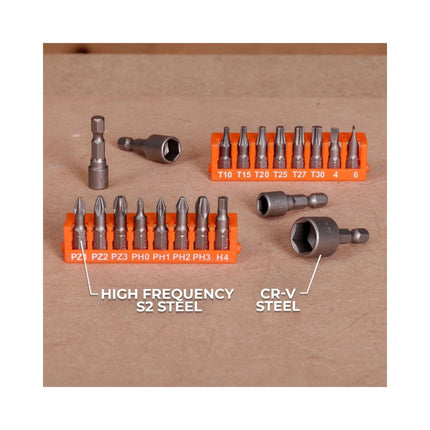 WellCut Set de 51 embouts de perçage et de vissage en acier HSS, avec porte-embouts magnétique & coffret de rangement portable ( WC-DB51U )