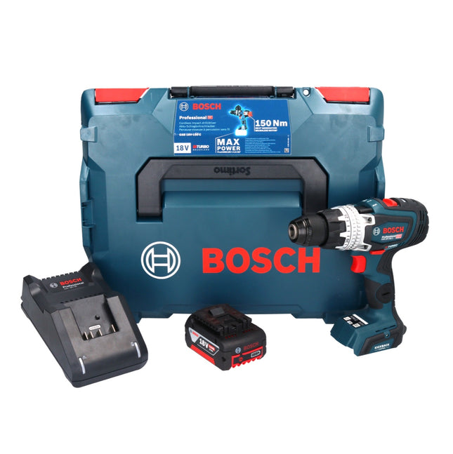 Bosch GSB 18V-150 C Professional Perceuse-visseuse à percussion sans fil 18 V 150 Nm Biturbo Brushless + 1x batterie 5,0 Ah + chargeur + L-Boxx