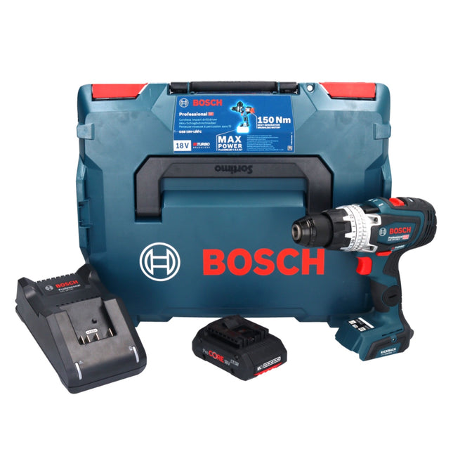 Bosch GSB 18V-150 C Professional Perceuse-visseuse à percussion sans fil 18 V 150 Nm Biturbo Brushless + 1x batterie ProCORE 4,0 Ah + chargeur + L-Boxx