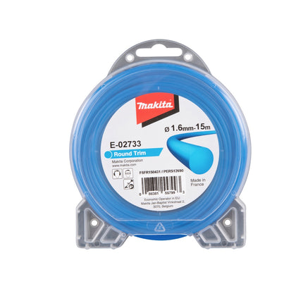 Makita Tête à 2 fils Tap&Go 2,0 mm + Fil nylon rond 1,6 mm 15 m pour coupe-herbe sans fil 18V DUR187 et DUR188  (2x 191D91-7) (2x E-02733)