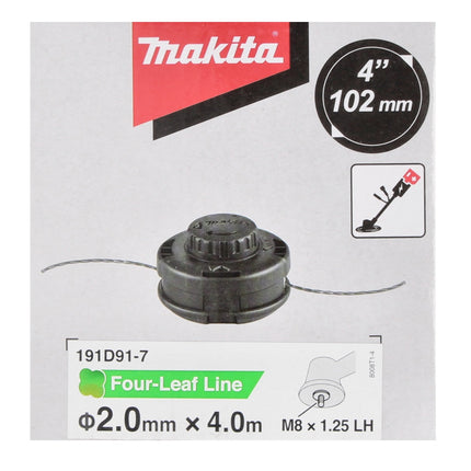 Makita Tête à 2 fils Tap&Go 2,0 mm + Fil nylon rond 1,6 mm 15 m pour coupe-herbe sans fil 18V DUR187 et DUR188  (2x 191D91-7) (2x E-02733)