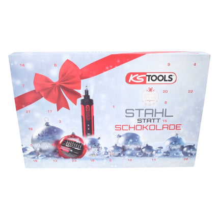 KS Tools Calendrier de l'Avent « De l'acier au lieu du chocolat » avec jeu de tournevis sans fil et jeu d'embouts de torsion 27 pièces (999.3333)