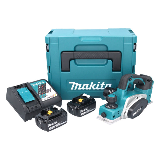 Makita DKP 180 RFJ Rabot sans fil 18 V 82 mm + 2x batterie 3,0 Ah + chargeur + Makpac