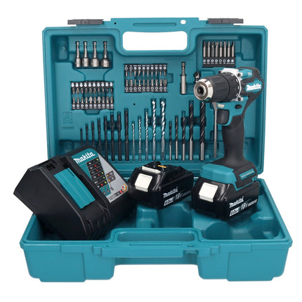 Makita DDF 487 RGX1 perceuse-visseuse sans fil 18 V 40 Nm sans balais + 2 batteries 6,0 Ah + chargeur + jeu d'accessoires 74 pièces + mallette