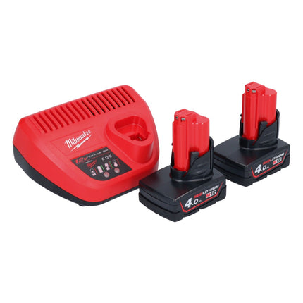 Milwaukee M12 FDGA-402 Meuleuse droite inclinée 12 V 6 / 8 mm Brushless + 2x batterie 4,0 Ah + chargeur de batterie