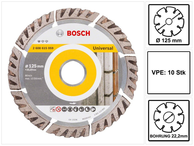Bosch Standard for Universal Disques à tronçonner diamantés 125 x 22,23 mm 10 pces ( 2608615060 ) pour béton, acier-béton, brique, calcaire et sable-pierre