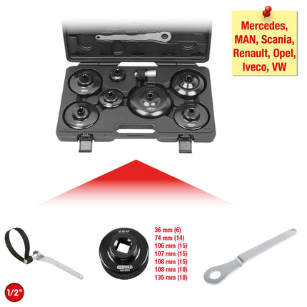 KS TOOLS 1/2“ Ölfilterschlüssel-Satz, 9-tlg ( 150.9290 ) - Toolbrothers