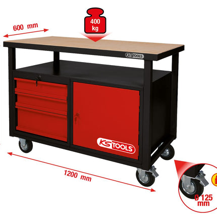 KS TOOLS Fahrbare Werkbank mit 3 Schubladen und 1 Tür ( 865.0101 ) - Toolbrothers