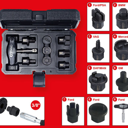 KS TOOLS 3/8" Öldienst-Spezialprofil-Satz für Kunststoff-Ölablassschrauben, 9-tlg ( 150.1040 ) - Toolbrothers