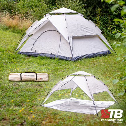 Toolbrothers Outdoor Camping Tente pour 2-4 personnes Tente dôme hydraulique Tente pop-up Etanche, 2000 mm colonne d'eau + matelas isolant