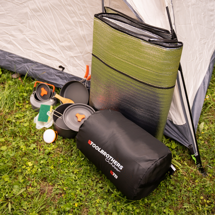 Toolbrothers Outdoor Camping-Set Tente pour 2-4 personnes Tente hydraulique avec matelas isolant & équipement de camping 14 pcs.