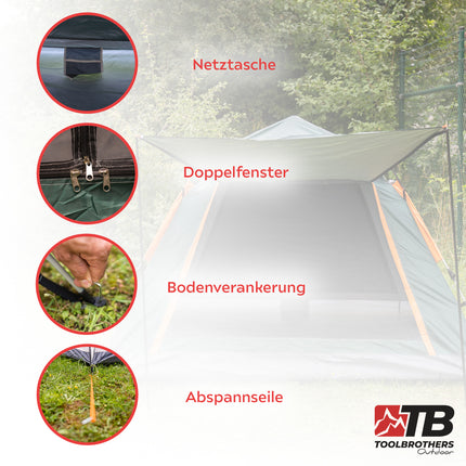 Toolbrothers Outdoor Camping-Set Tente pour 2-4 personnes Tente hydraulique Pop-Up + équipement de camping 13 pcs.