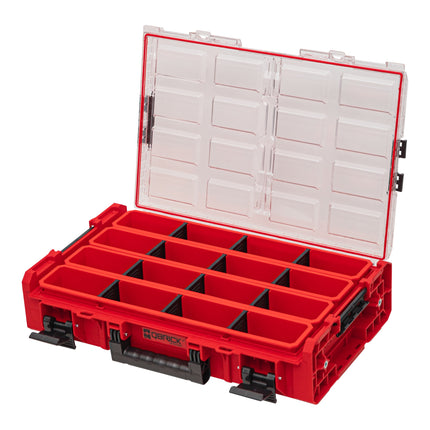 Qbrick System ONE Organiser XL 2.0 Long Bin RED ULTRA HD Custom empilable 582 x 387 x 131 mm 13,5 l IP66 avec 4 inlays et 12 séparateurs