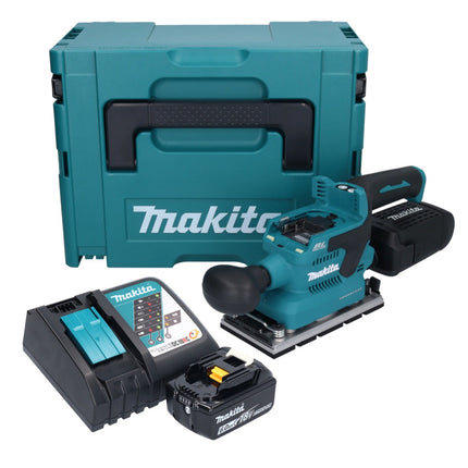 Makita DBO 381 RG1JU Ponceuse vibrante sans fil 18 V 93 x 185 mm Brushless + 1x batterie 6,0 Ah + chargeur + Makpac